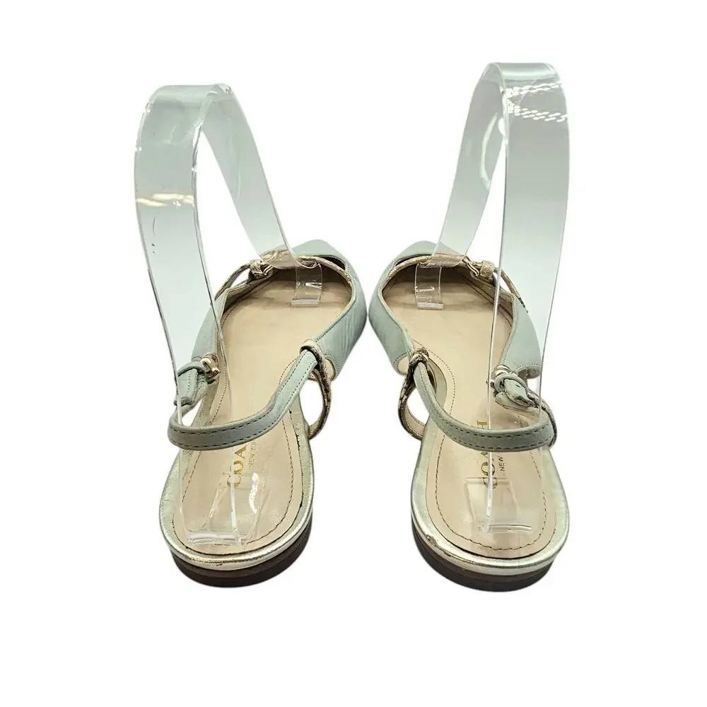 Coach Wooster Blue Green Snakeskin Leather Slingback Pointed Toe Flats - Picture 5 of 11